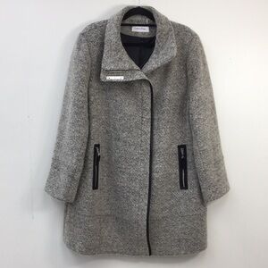 Calvin Klein Wool Blend Women's Coat With Faux leather Trim Size XL Like-NEW